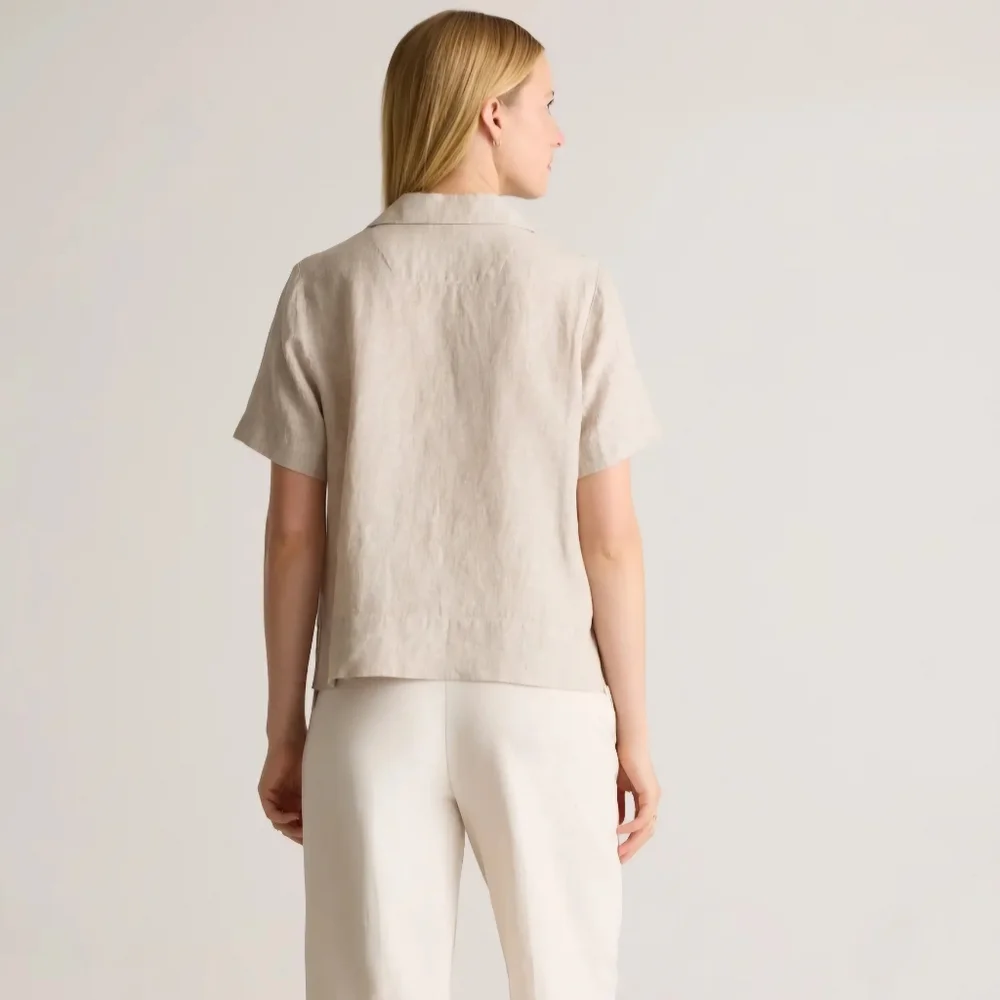 Breezy 100% European Linen Relaxed Fit Shirt by TAHARI Natural Beige Worn Once - Picture 3 of 7